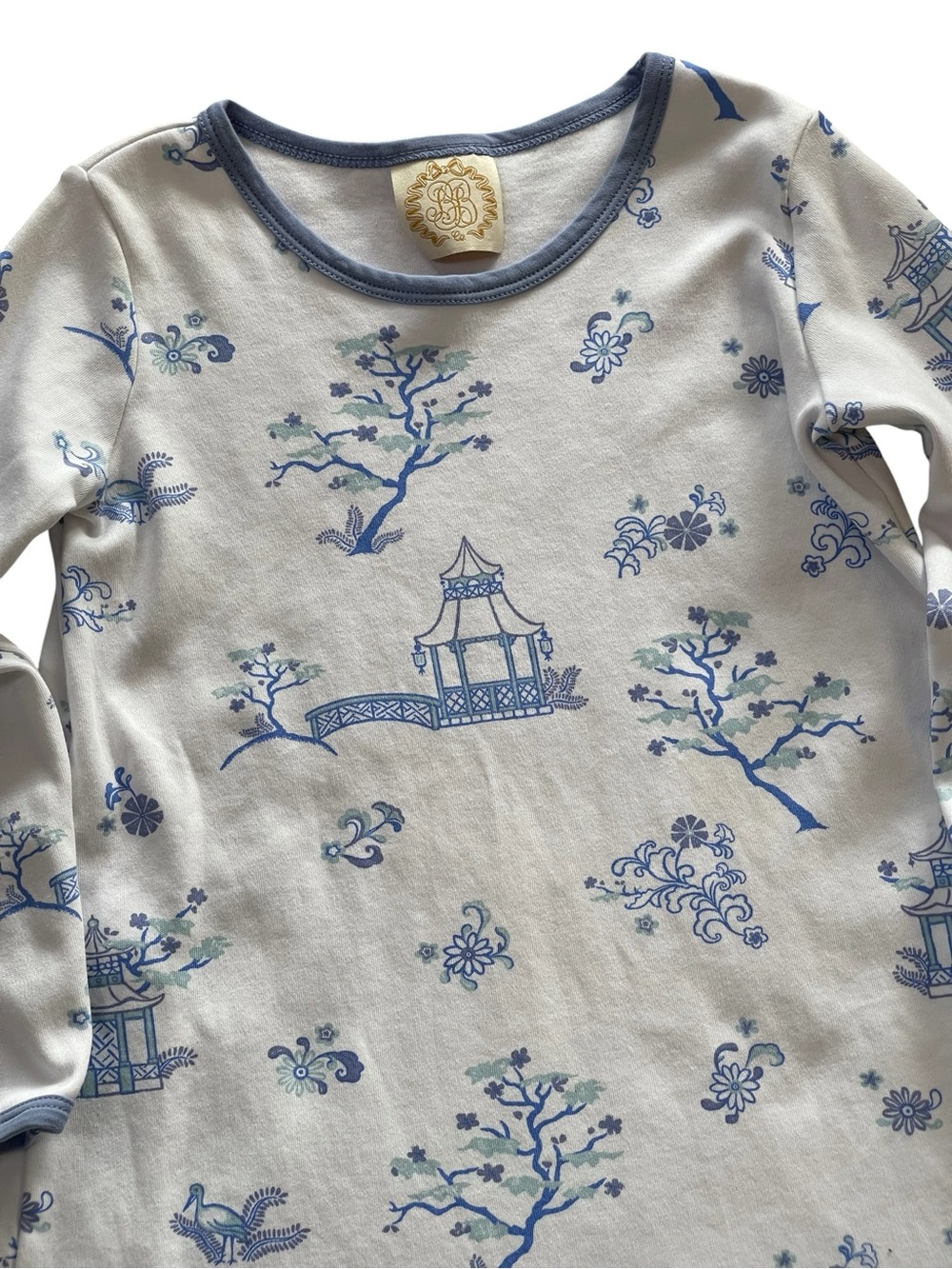 The Beaufort Bonnet Company Polly Play Dress Periwinkle Blue Pagoda Print Sz 9
